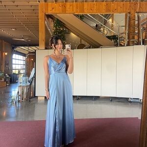 David’s Bridal Satin Dress in Dusty Blue
